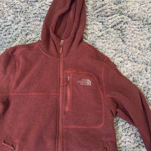North Face Rare Burgundy Medium Fleece Zip Hoodie Jacket - Picture 2 of 6
